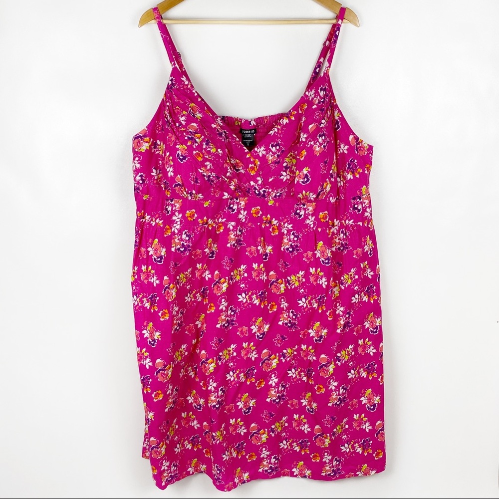 Torrid 4x Pink Floral Sleeveless V Neck Dress